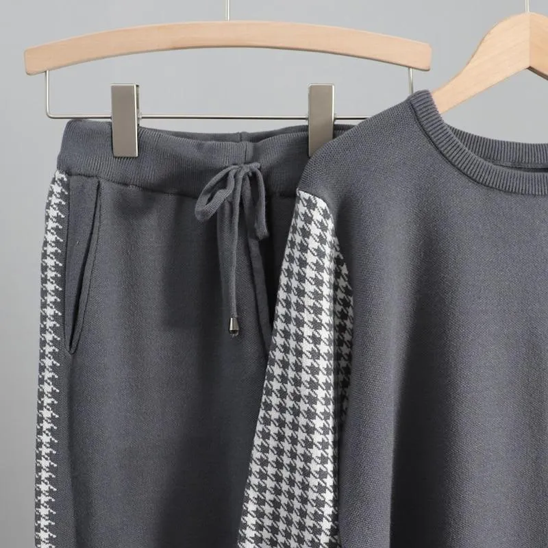 Houndstooth Details Fine Knit Loungewear Set