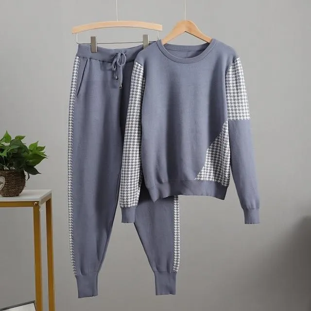 Houndstooth Details Fine Knit Loungewear Set