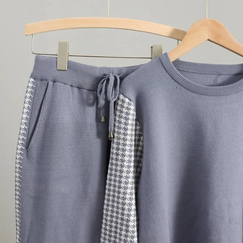 Houndstooth Details Fine Knit Loungewear Set