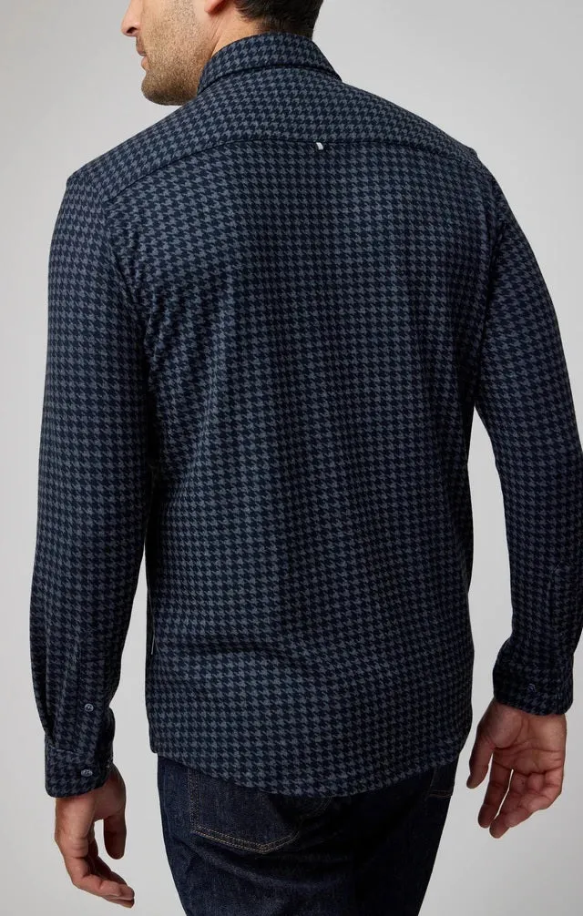 Houndstooth Jersey Fleece Long Sleeve Shirt - Navy