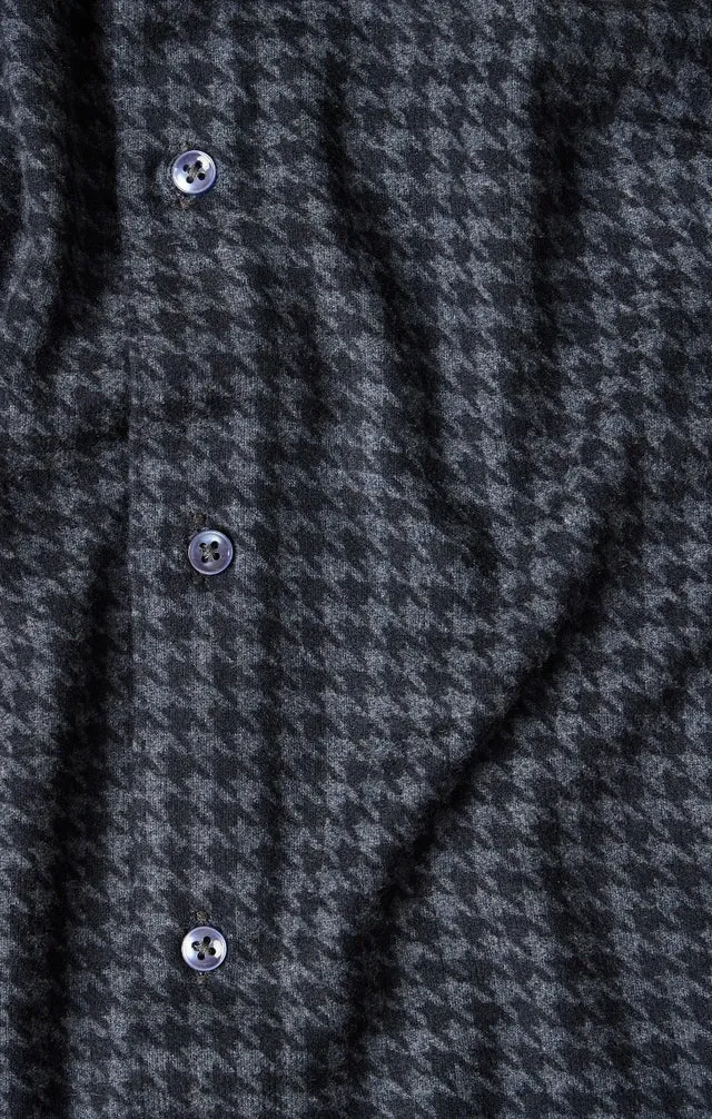 Houndstooth Jersey Fleece Long Sleeve Shirt - Navy