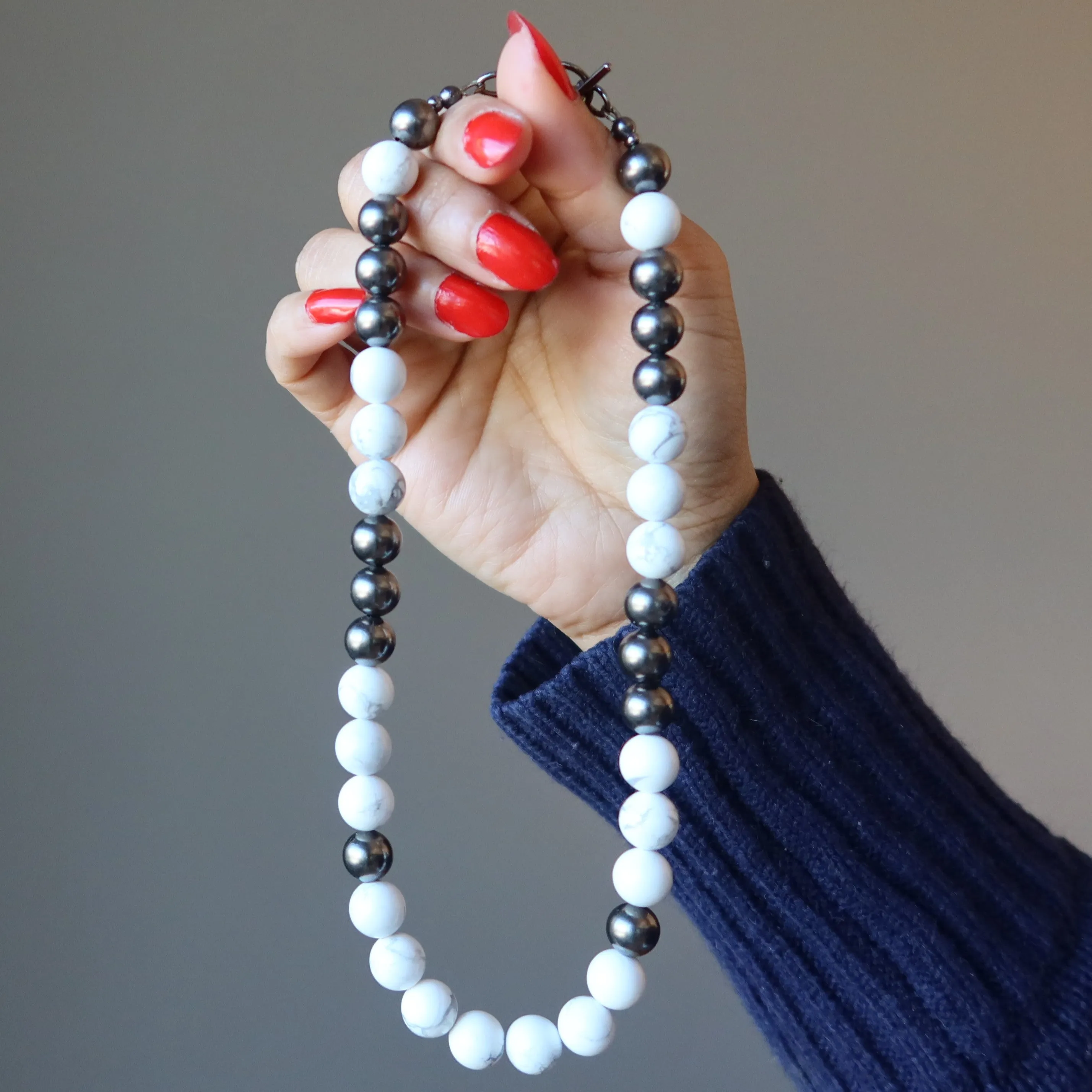 Howlite Necklace Evolving Perspectives Black White Stones