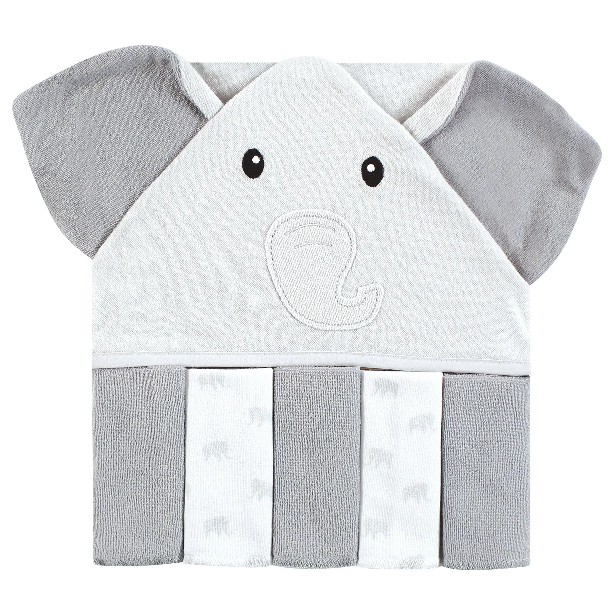 Hudson Baby Hooded Towel and Five Washcloths, Gray Elephant
