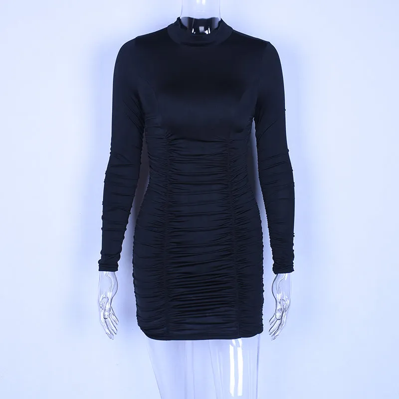 Hugcitar long sleeve high neck high waist bodycon sexy mini dress 2018 autumn winter women fashion party elegant dresses