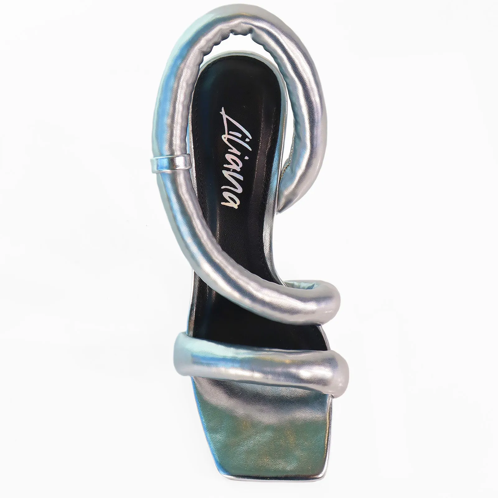 HUGO-46 SQUARE PEEP TOE PADDED W/ HEEL - SILVER