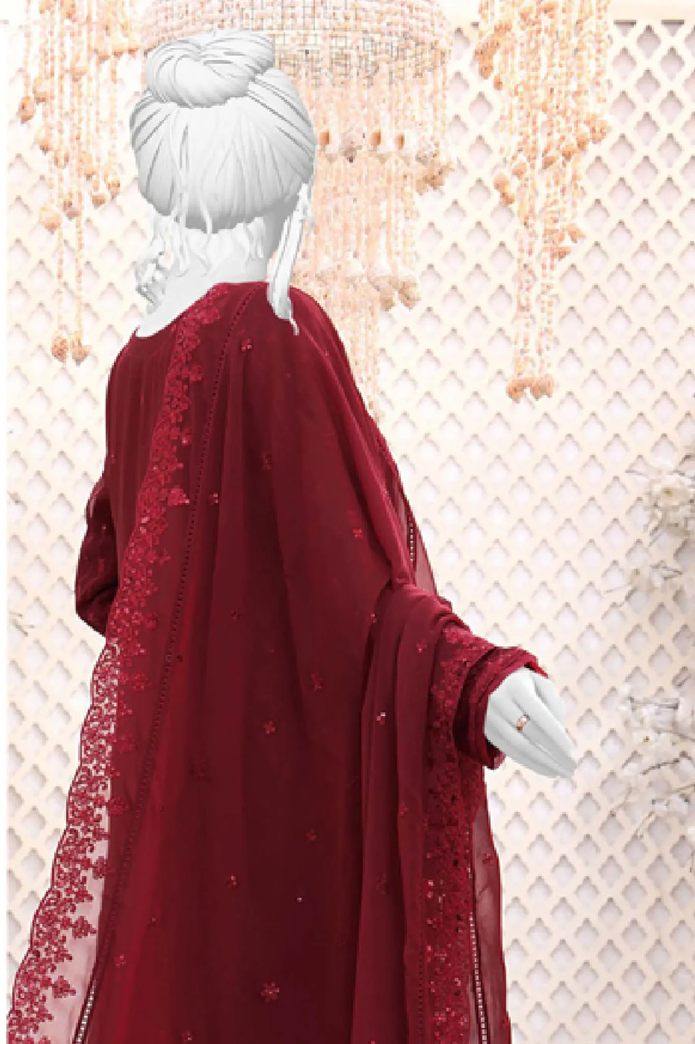 Hz Stitched 3 Piece Embroidered Chiffon Formals Vol-01 Collection'2023-HZK-127-C