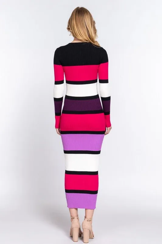 I Don’t Want to Miss a Thing Long Sleeve Color Block Sweater Dress