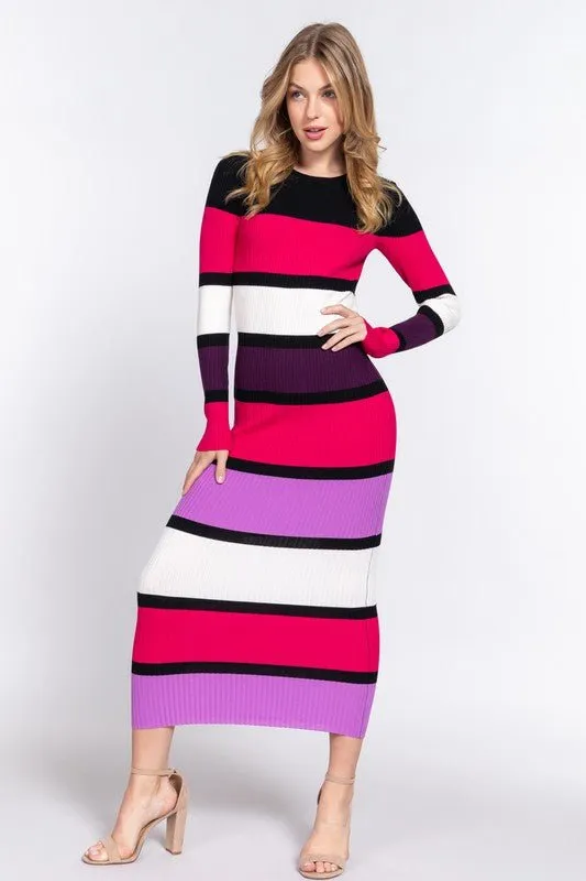 I Don’t Want to Miss a Thing Long Sleeve Color Block Sweater Dress