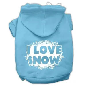 I Love Snow Screenprint Pet Hoodies Baby Blue Size Xs (8)