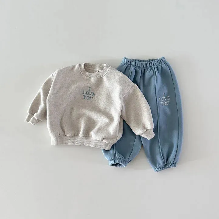 'I LOVE YOU' Thick Fleece-Lined Jogger Set