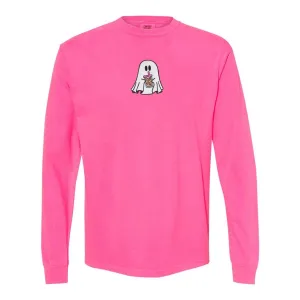 'Iced Coffee Ghost' Embroidered Long Sleeve T-Shirt
