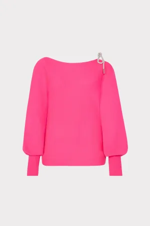 Ida Crystal Bow Cold Shoulder Sweater