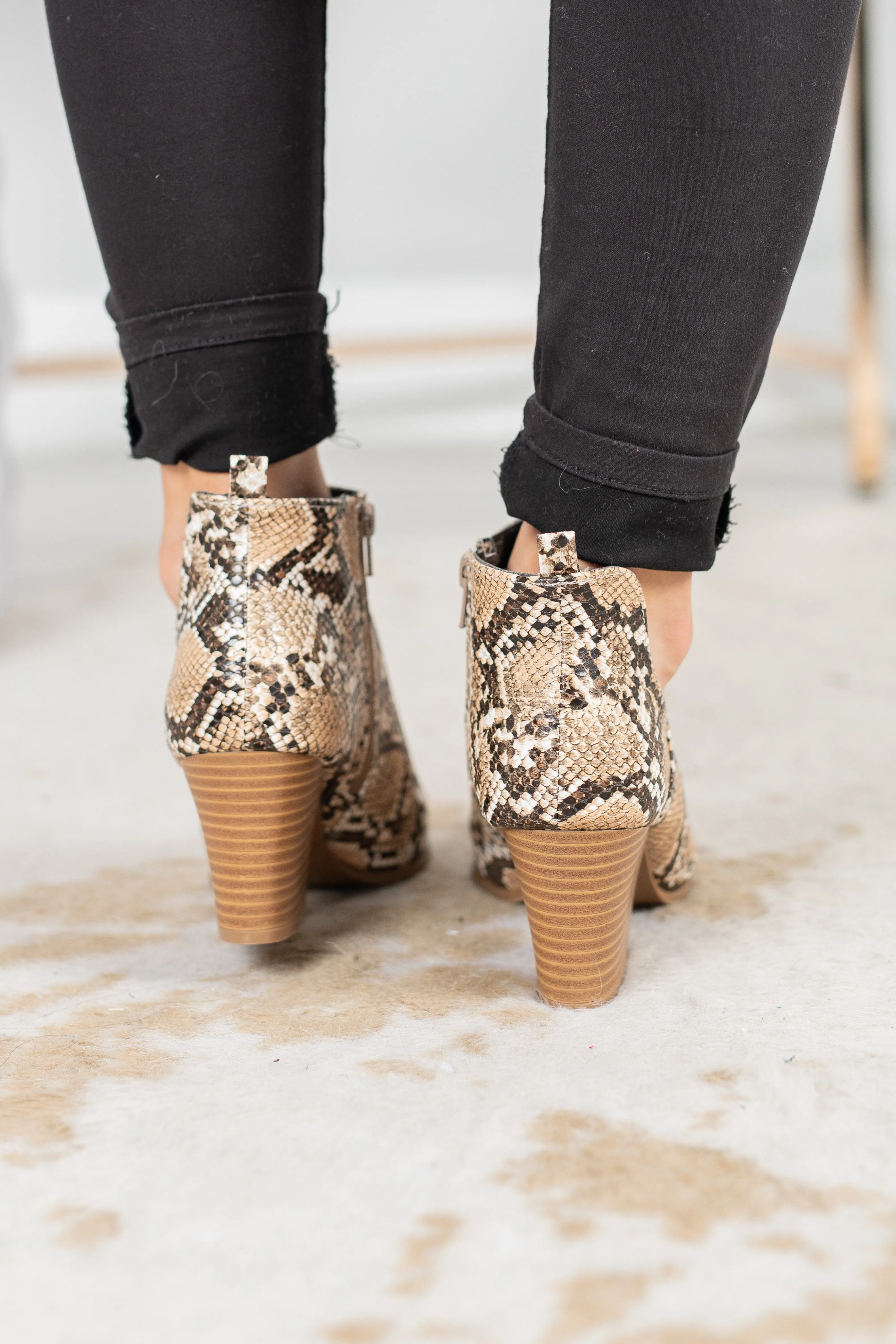 I'm All In Beige Brown Snake Booties