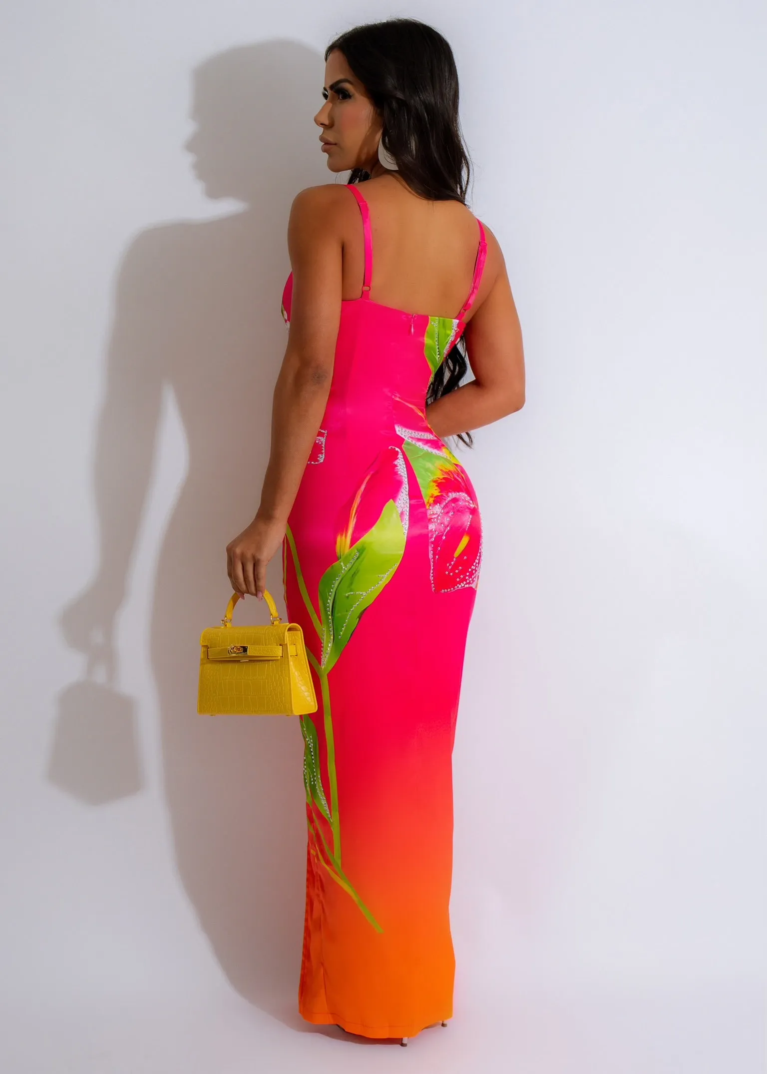 In The Tropics Rhinestones Midi Dress Pink