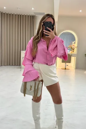 India pink frill arm long sleeve shirt