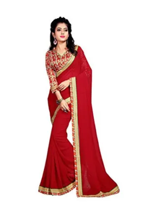 Indianbeauty Women's Chiffon Saree (AS1241_Red_Free Size)