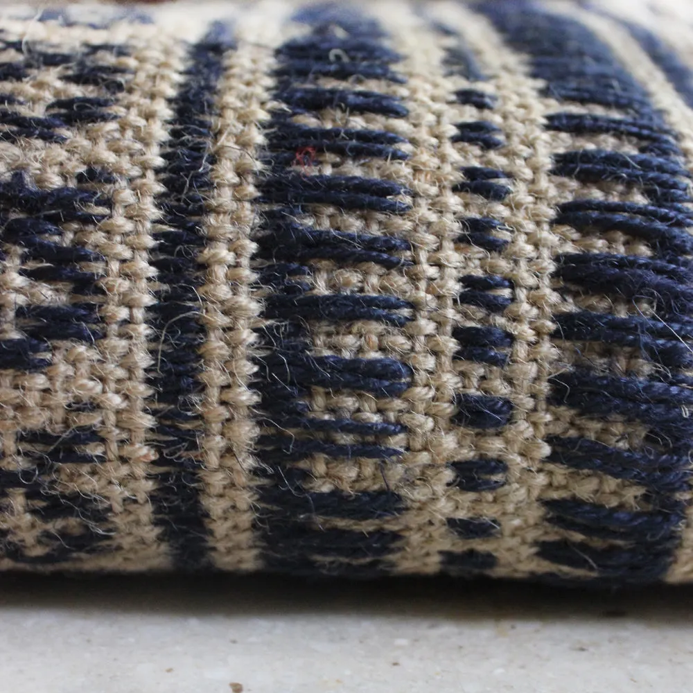 Indigo Blue And Beije Handwoven Jute Cotton Rug, Cotton Dhurrie With Diamond Pattern, L 5 Ft x W 3 Ft