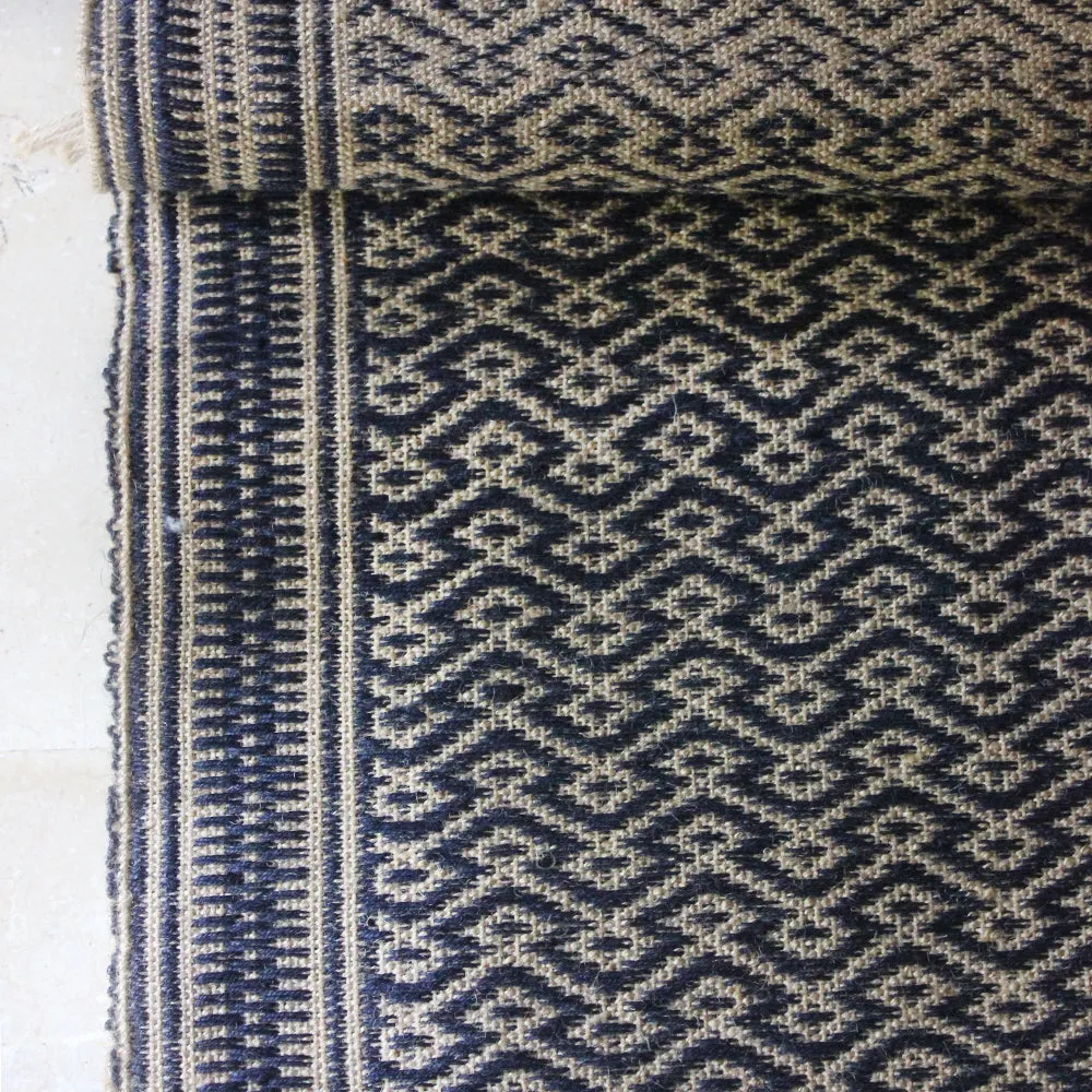 Indigo Blue And Beije Handwoven Jute Cotton Rug, Cotton Dhurrie With Diamond Pattern, L 5 Ft x W 3 Ft