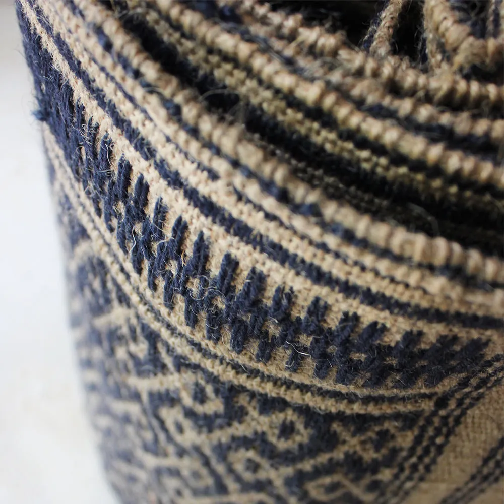 Indigo Blue And Beije Handwoven Jute Cotton Rug, Cotton Dhurrie With Diamond Pattern, L 5 Ft x W 3 Ft