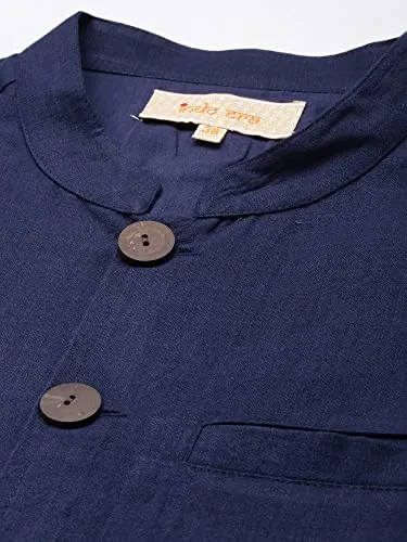 INDO ERA Men's Cotton Blend Solid Ethnic Nehru Jackets(MNJ1NB1119M_Navy Blue_M-Size)