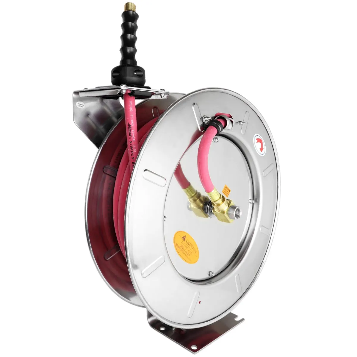 Industrial Stainless Steel Hose Reel Retractable, 3/8" ID x 50' EPDM Hose w/ 3/8" NPT, 300 PSI