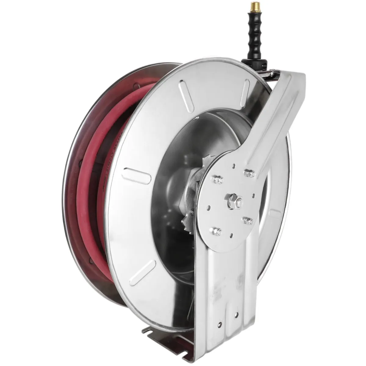 Industrial Stainless Steel Hose Reel Retractable, 3/8" ID x 50' EPDM Hose w/ 3/8" NPT, 300 PSI