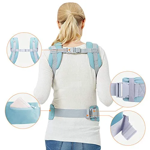 Infant Toddler Baby Carrier Wrap Backpack Front and Back, Hip Seat & Hood, Soft & Breathable Cotton, Cool Air Mesh, Green