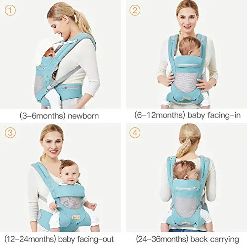 Infant Toddler Baby Carrier Wrap Backpack Front and Back, Hip Seat & Hood, Soft & Breathable Cotton, Cool Air Mesh, Green