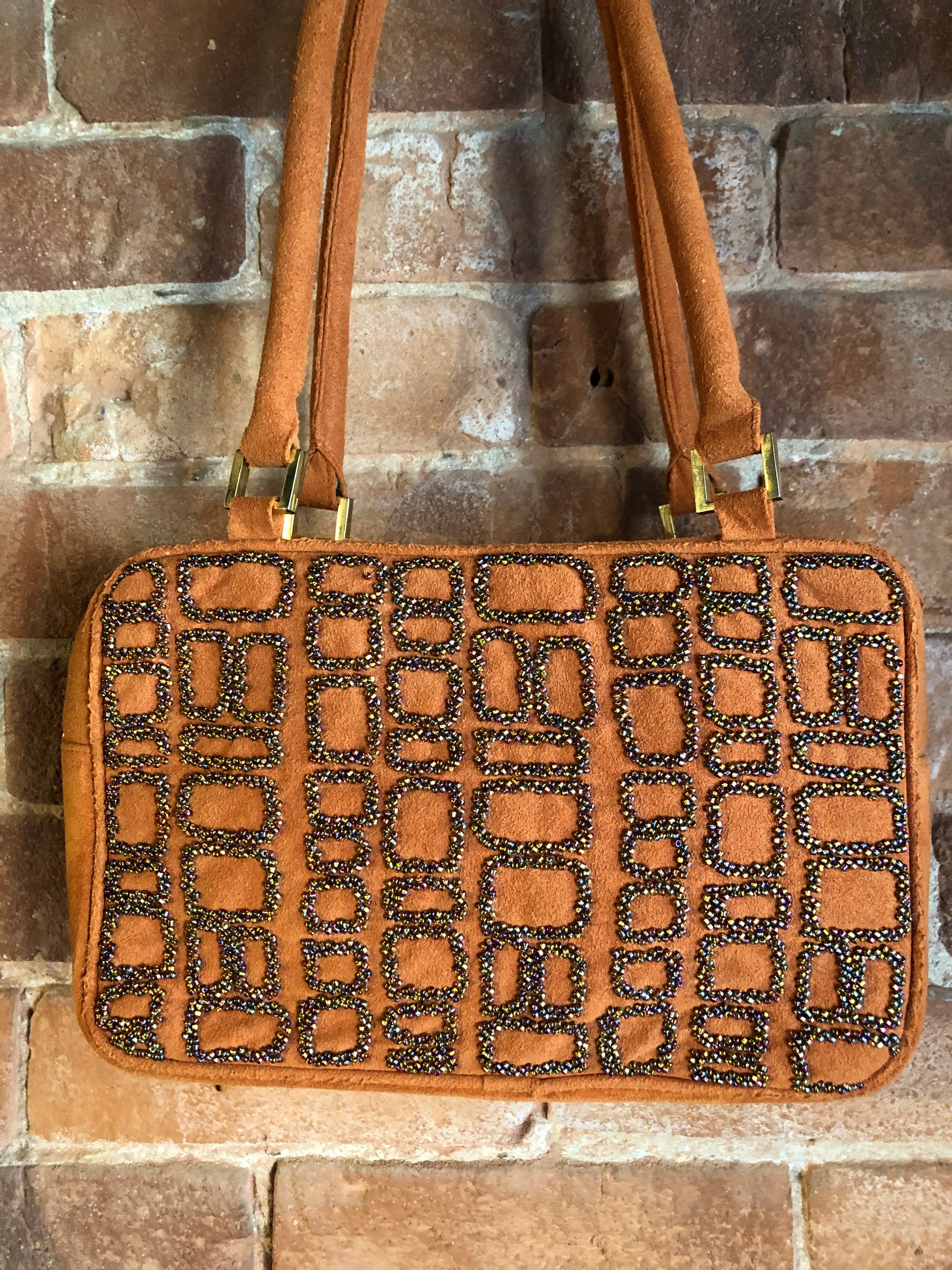 Inge Christopher Orange Suede Beaded Handbag