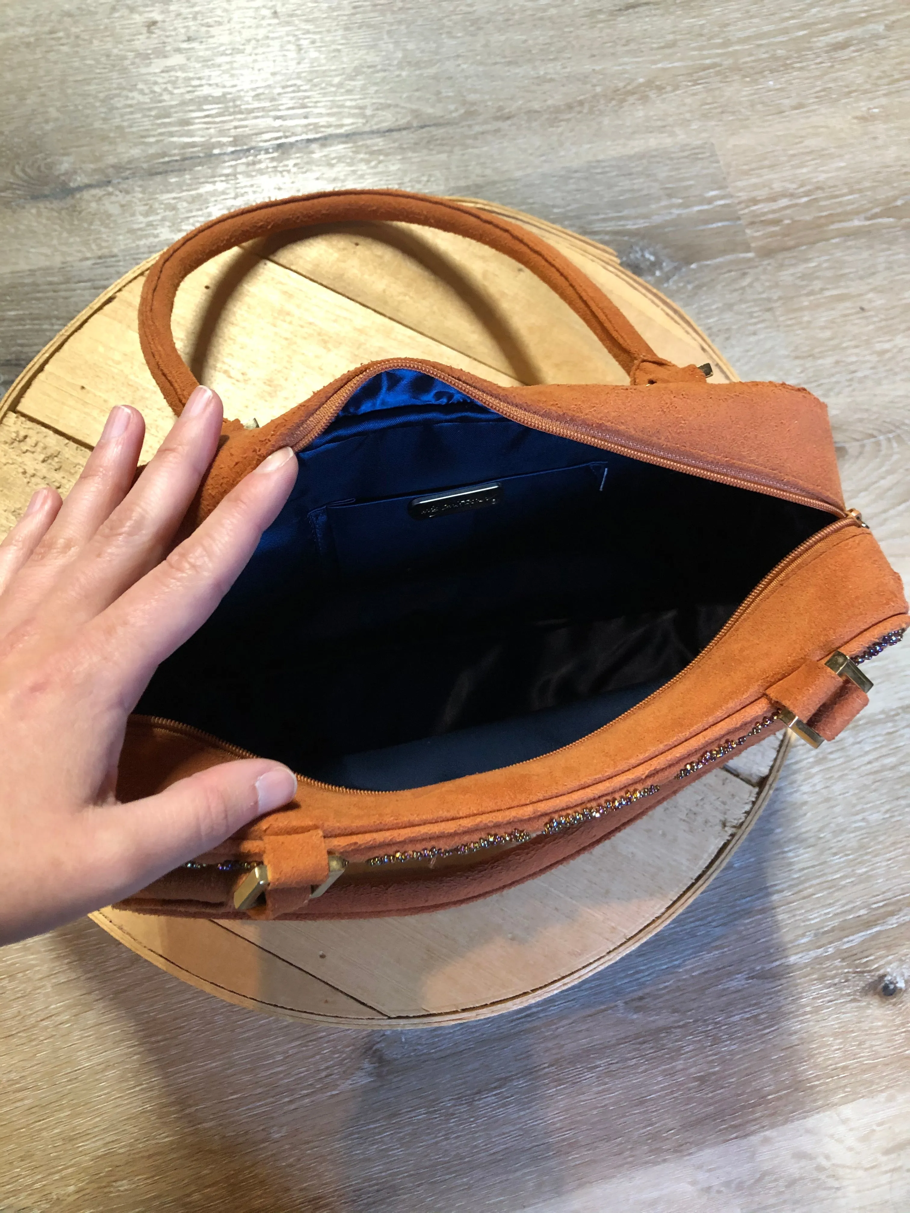 Inge Christopher Orange Suede Beaded Handbag