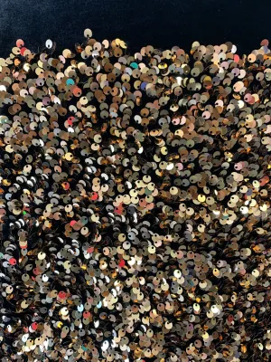 Iridescent Gold Mermaid Sequin on Black Stretch Velvet Spandex Fabric