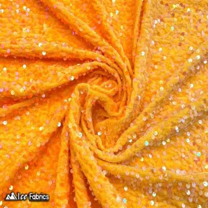 Iridescent Orange Emma Stretch Velvet Fabric with Embroidery Sequin
