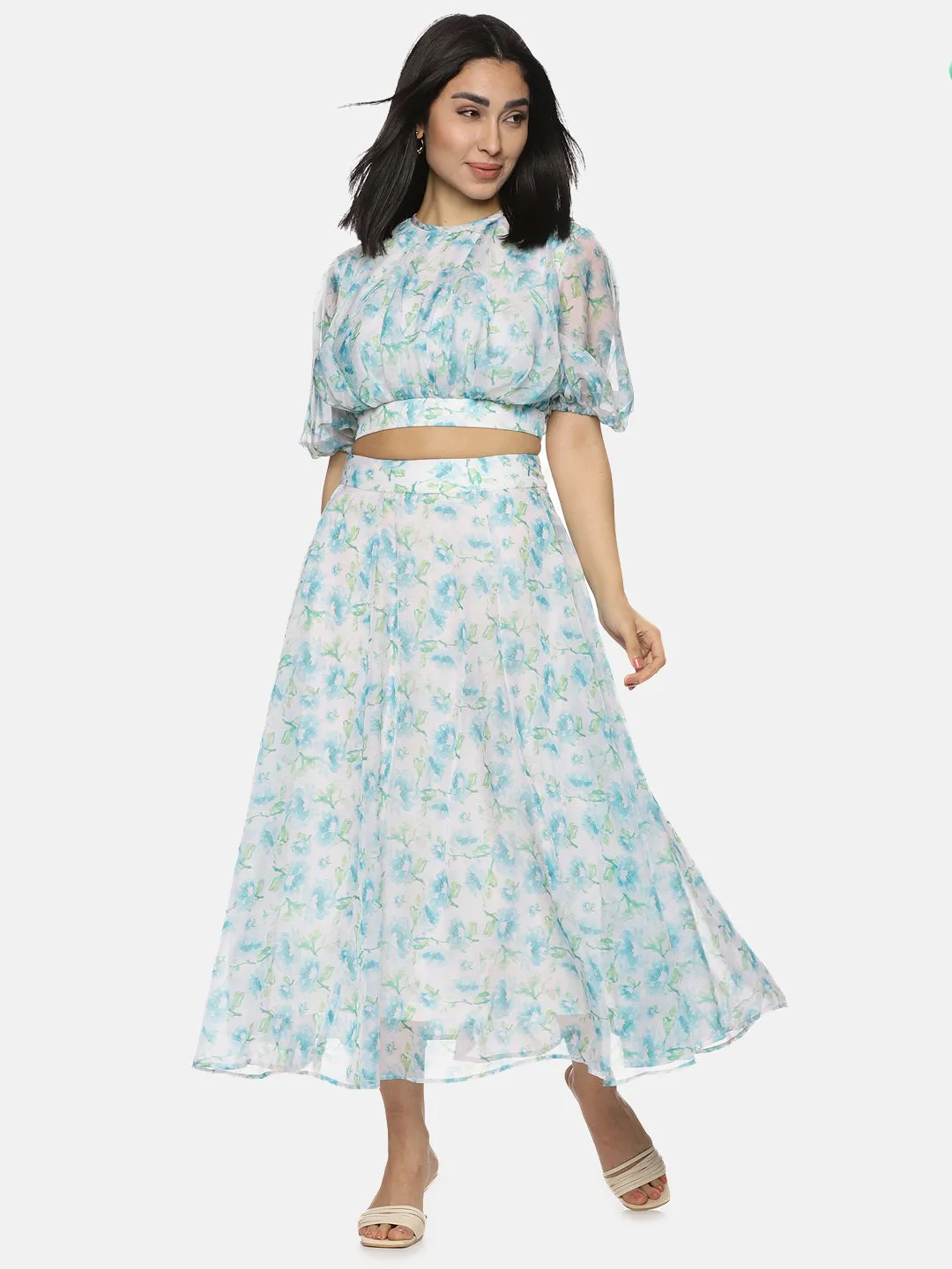 IS.U Floral White Organza Co-ord Set