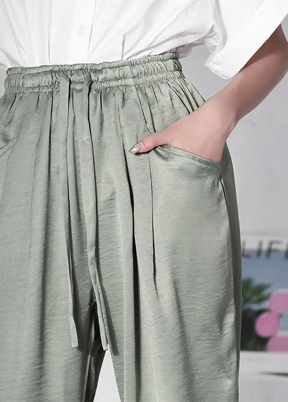 Italian Green Elastic Waist Casual Harem Pants