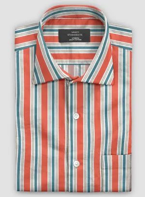 Italian Striped Neon Peach Summer Linen Shirt