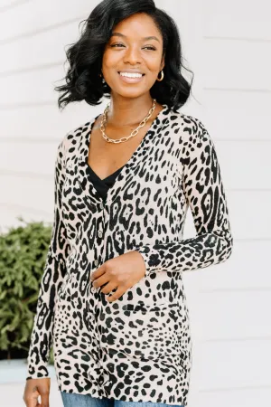It's A Must Sand Brown Leopard Cardigan
