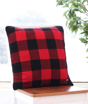 It's Checkered Way Cotton Knitted Decorative Red & Black Color 18 x 18 Inches Cushion Cover