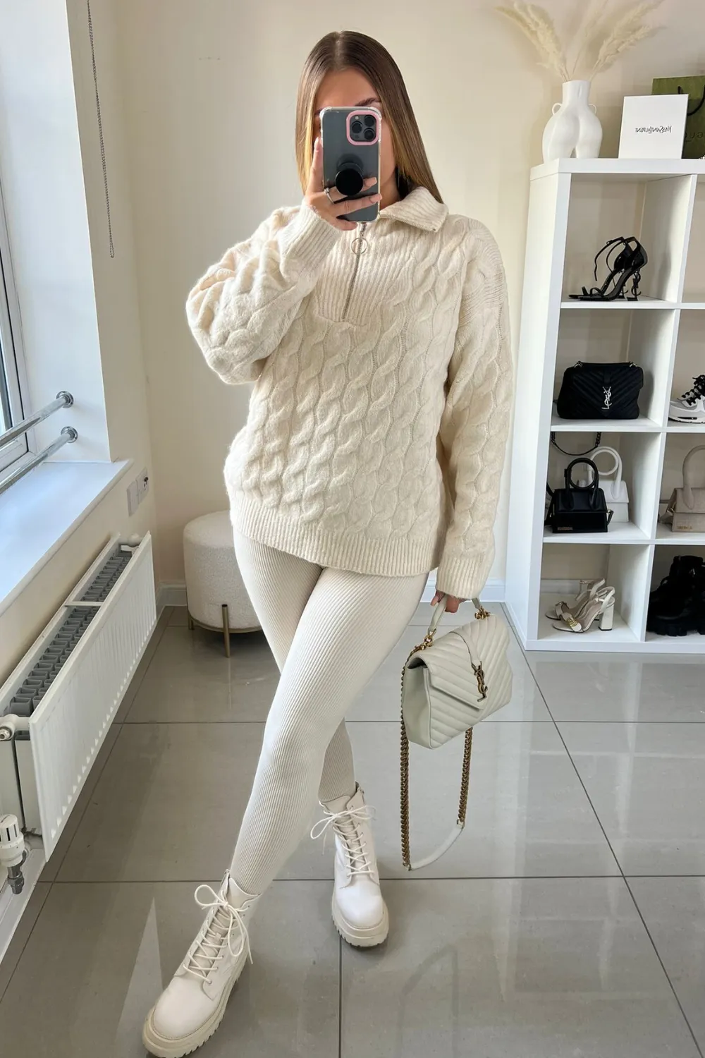 ivyy cream cable knit 1/4 zip sweater