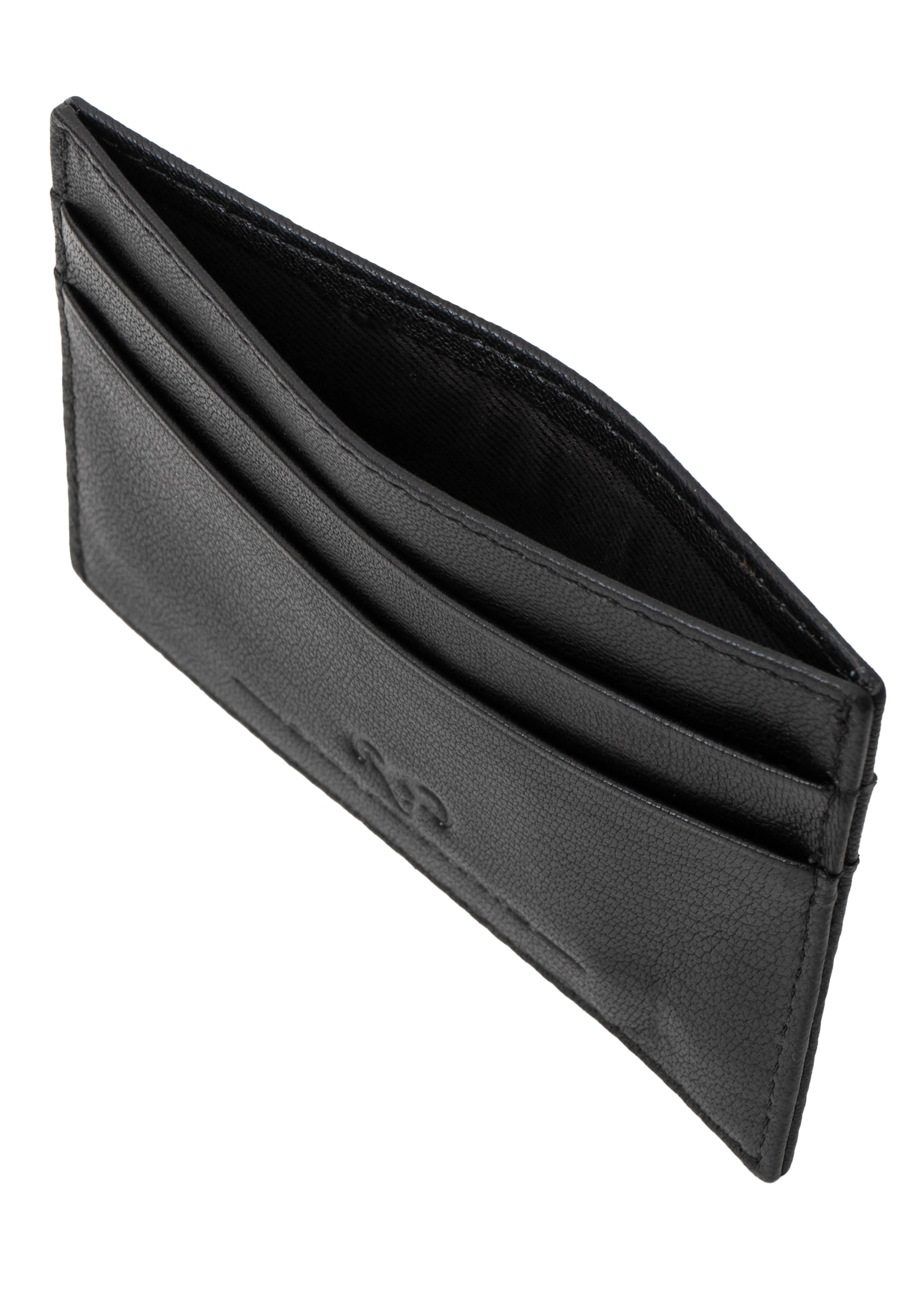 Jack Abrahams Goat Nappa Leather Card Case Front Pocket Wallet Black