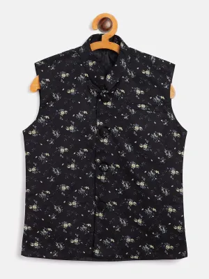 Jashvi Boy's Boys' Black Cotton Blend Nehru Jacket