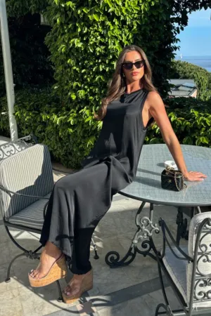 Jemma black satin loose fit maxi dress