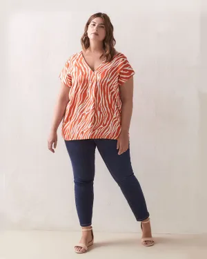 Jessica Mixed Media Top | Orange / White