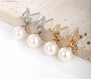Jewelry simple and fashionable gold leaf imitation pearl earrings niche design high-end retro earrings