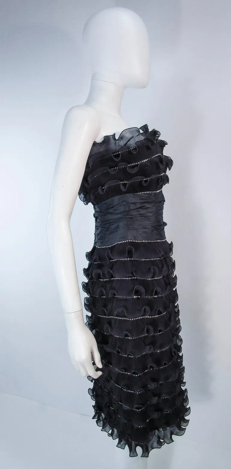 JIKI Monte Carlo Creation Black Pleated Ruffle Cocktail Dress Size 38