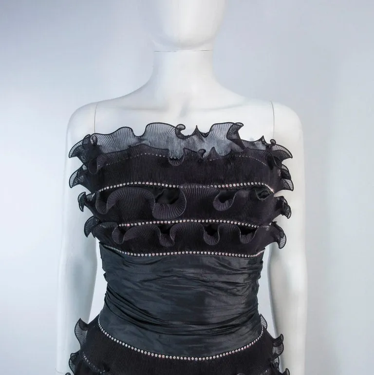 JIKI Monte Carlo Creation Black Pleated Ruffle Cocktail Dress Size 38