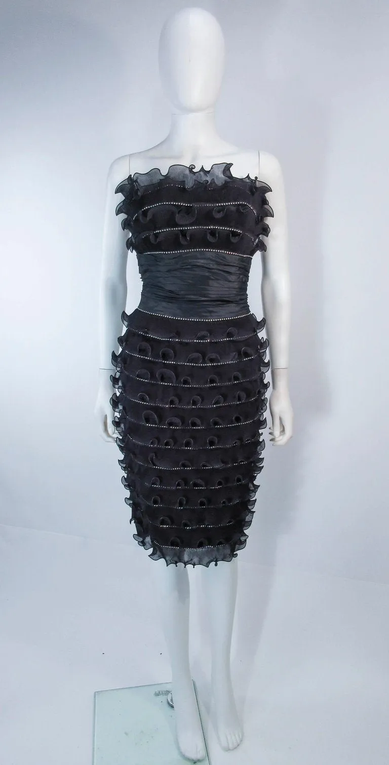 JIKI Monte Carlo Creation Black Pleated Ruffle Cocktail Dress Size 38