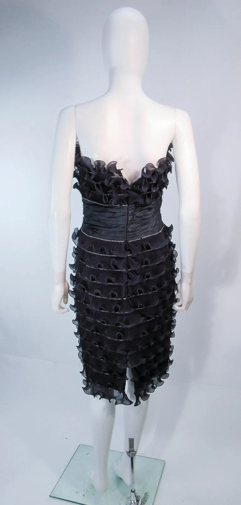 JIKI Monte Carlo Creation Black Pleated Ruffle Cocktail Dress Size 38