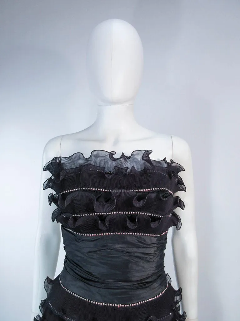 JIKI Monte Carlo Creation Black Pleated Ruffle Cocktail Dress Size 38