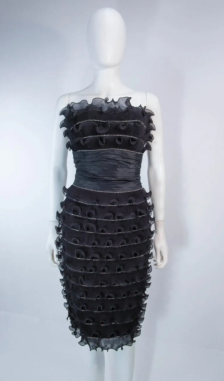 JIKI Monte Carlo Creation Black Pleated Ruffle Cocktail Dress Size 38
