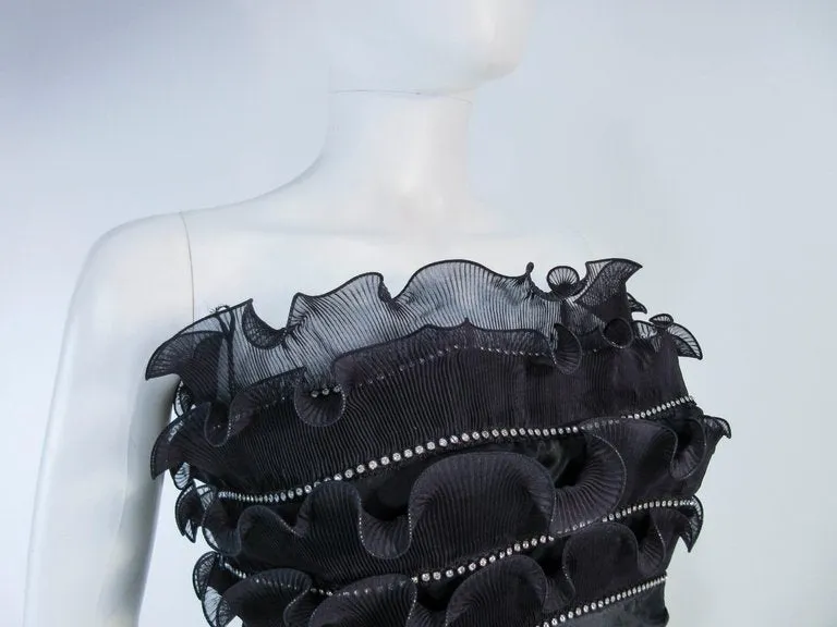 JIKI Monte Carlo Creation Black Pleated Ruffle Cocktail Dress Size 38